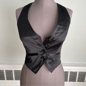 Elegant Black Satin finish halter style Vest with pockets